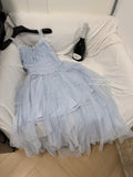 Ruffled Bodice Black Tulle Asymmetric Hem Dress
