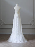 A Line Halter White Flower Wedding Dress