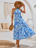 Blue Floral Mosaic Serenity Halter Dress