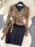 Black Pencil Skirt Leopard Wrap Dress