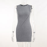 Gray Solid Zipper Bodycon Dress