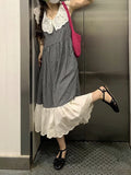 Lace Sleeveless Plaid Print Ruffle Hem Dress