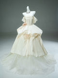 Off The Shoulder Ivory Flower Layers Prom Dress