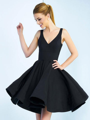 V Neck Black Short Mini Party Dress