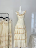 Cascading Ruffles Vintage-Inspired Cream Dress