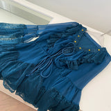 Sheer Sleeves Blue Mini Dress
