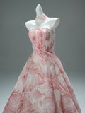 A Line Tulle Sparkle Pink Floral Prom Dress
