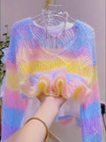 Dreamy Colors Cozy Rainbow Striped Sweater