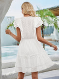 Elegant White Flutter Sleeve Lace Dress