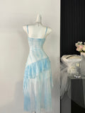 Flowing Ruffles Rose Charming Light Blue Dress