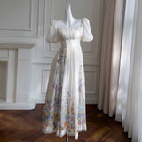 Vintage-Inspired Off-Shoulder Floral Print Evening Dress