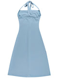 Blue Halter Semi Flare Midi Dress