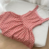 Stylish Red Checkered Sleeveless Short Dress