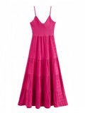 Elegant Hot Pink Maxi Dress with Tiered Skirt