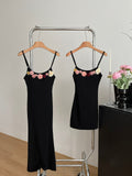 Rose Embellishments Bodycon Fit  Black Club Dress