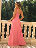 Coral Dream Elegant One-Shoulder Chiffon Dress