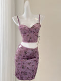 Floral Purple Two Piece Bodycon Mini Dress