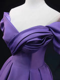 Off The Shoulder Purple Satin Ruched Prom Dress