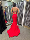 Backless Mermaid Red Cut Out Prom Dress