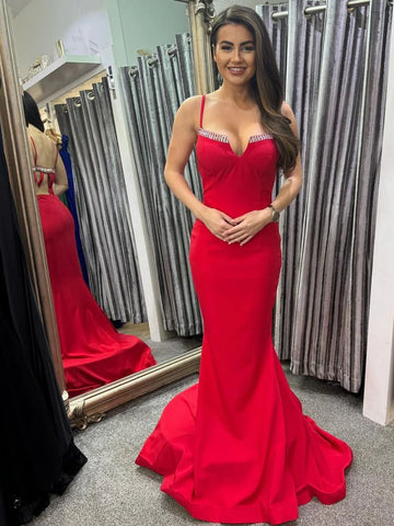 Backless Mermaid Red Cut Out Prom Dress