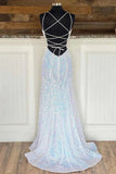 Empire Mermaid White Sequin V-Neck Prom Dress
