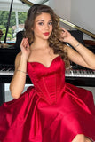Strapless Short Pleats Red Satin Homecoming Dress