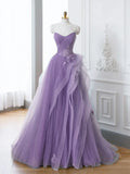Purple Tulle Embroidery A Line Sweetheart Prom Dress