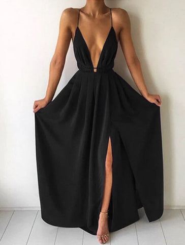 Elegant Black Deep V-Neck Dress