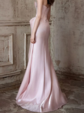 Mermaid Ruched Strapless Beading Pink Prom Dress