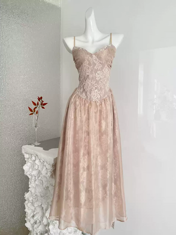 Lace jacquard slim-fitting A-line strap dress