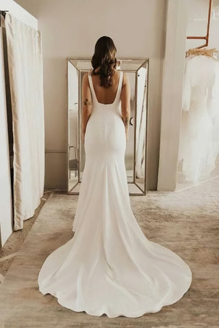 2023 Open Back Satin Mermaid Square Neck Backless Wedding Dress US2 / Pink 2023 Open Back Satin Mermaid Square Neck Backless Wedding Dress US2 / Pink