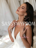 Satin A-line wedding dress swaying gracefully 