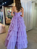 Beading Sweetheart Layers Purple Tulle Prom Dress