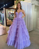 Beading Sweetheart Layers Purple Tulle Prom Dress