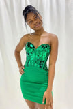 Strapless Sparkle Green Sequin Short Homecoming Dress