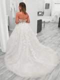 Sweetheart V Neck White Lace High Slit Wedding Dress