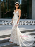Beading White Sparkle Trumpet Mermaid Spaghetti Straps Prom Dress