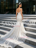 Beading White Sparkle Trumpet Mermaid Spaghetti Straps Prom Dress