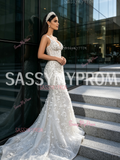 Beading White Sparkle Trumpet Mermaid Spaghetti Straps Prom Dress