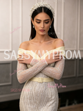 Long Sleeve Belt Trumpet Mermaid Off The Shoulder Feather Prom Dress