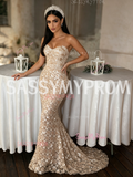 Sequin Beading Trumpet Mermaid Strapless Sparkle Prom Dress