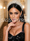 A Line Beading Beading Black Sequin Prom Dress With Slit