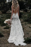 Lace A Line Floral Sweep Train Elegant Wedding Dress