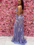 Purple Trumpet Mermaid Beading Prom Dress With Slit