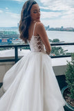 Lace Fluffy Ruffles V Neck White Wedding Dress