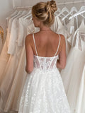 Lace Sweetheart A Line Bridal Wedding Dress With Detachable Puff Sleeves
