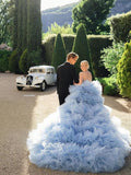 Sky Blue Tulle Sweetheart A Line Ruffles Wedding Dress