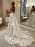 Lace A Line Sweetheart Beading Wedding Dress With Detachable Bow