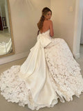 Lace A Line Sweetheart Beading Wedding Dress With Detachable Bow