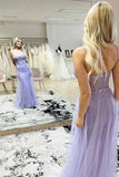Mermaid Spaghetti Straps Lavender Tulle Prom Dress with Slit